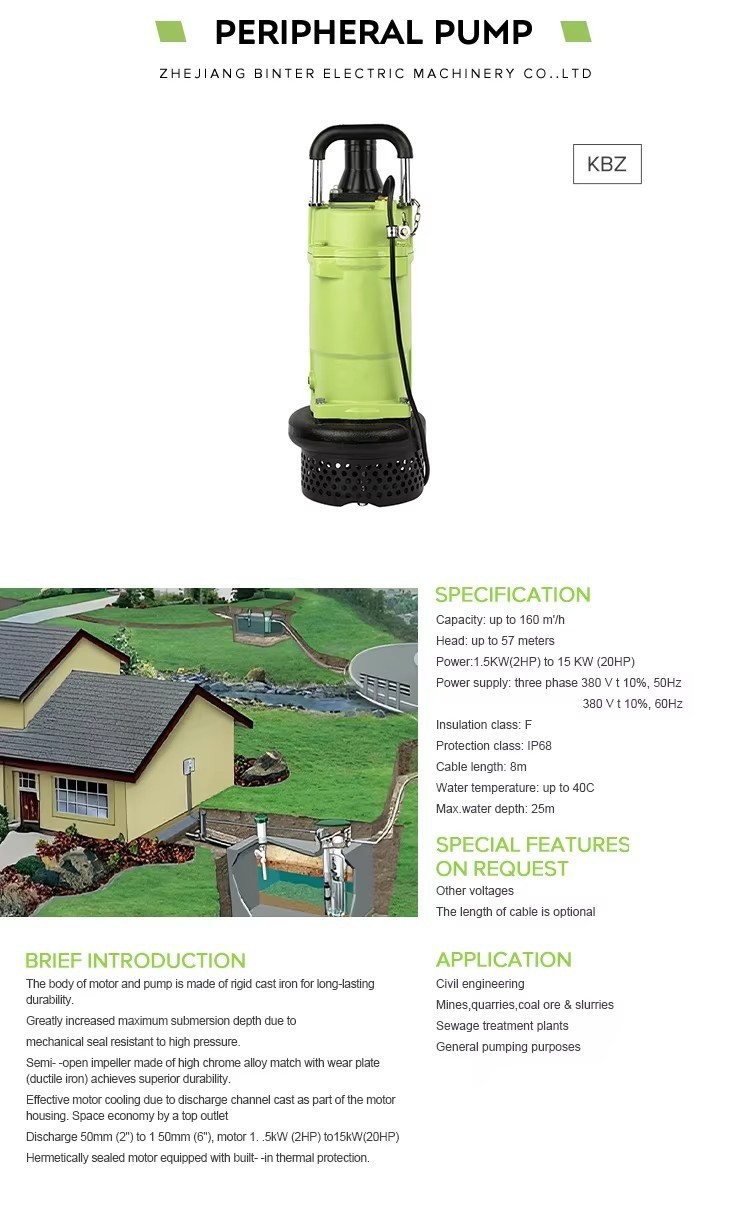 KBZ22.2 Submersible Drainage Pump 2.2kW/3HP 27m³/h Flow 26m Head best
